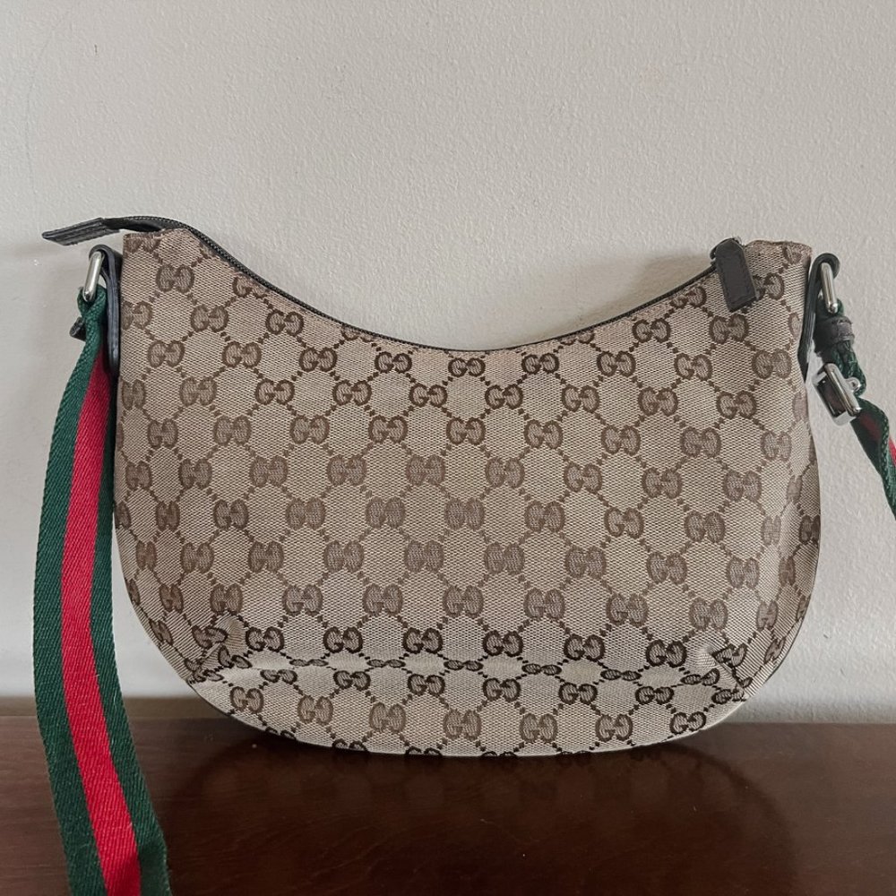 Gucci Brown GG Canvas Hobo with Green & Red Stripe Strap - Picture 2 of 10